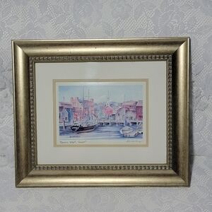 Framed Art Print “Bowen’s Wharf, Newport” Renee MacMurray Coastal Harbor Scene